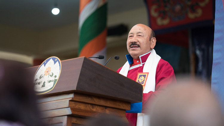 R.K. Khrimey, coordinatore nazionale del Core Group for the Tibetan Cause durante il suo discorso in occasione della celebrazione “Grazie India”. Dharamsala, India, 31 marzo 2018. Foto di Tenzin Choejor