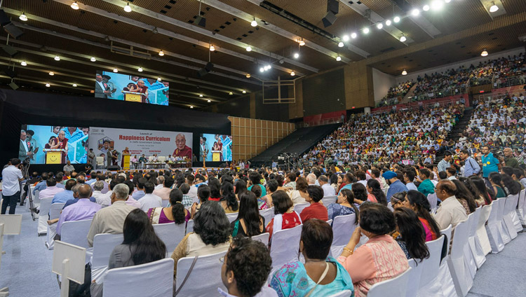 Lo stadio di Thyagraj durante il lancio del "Curriculum della felicità" per scuole governative di Delhi. Nuova Delhi, India, 2 luglio 2018. Foto di Tenzin Choejor